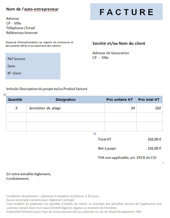 exemple facture formation